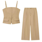 Strapless Button-Front Waistcoat & Wide-Leg Trousers Co-Ord Set