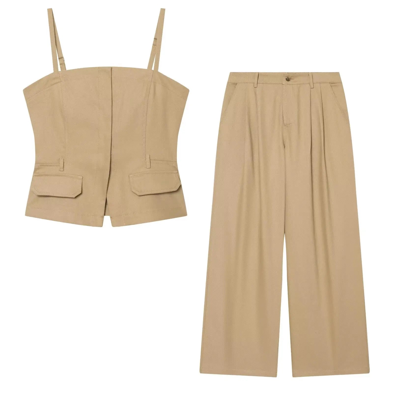 Strapless Button-Front Waistcoat & Wide-Leg Trousers Co-Ord Set