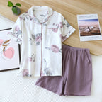 Women’s Short Pyjama Set (2-Piece) – Button-Through Short Sleeve Shirt & Relaxed Shorts