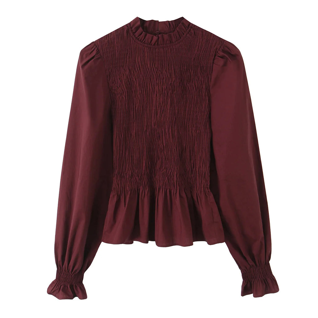 The Smocked Ruffled Blouse with Balloon Sleeves