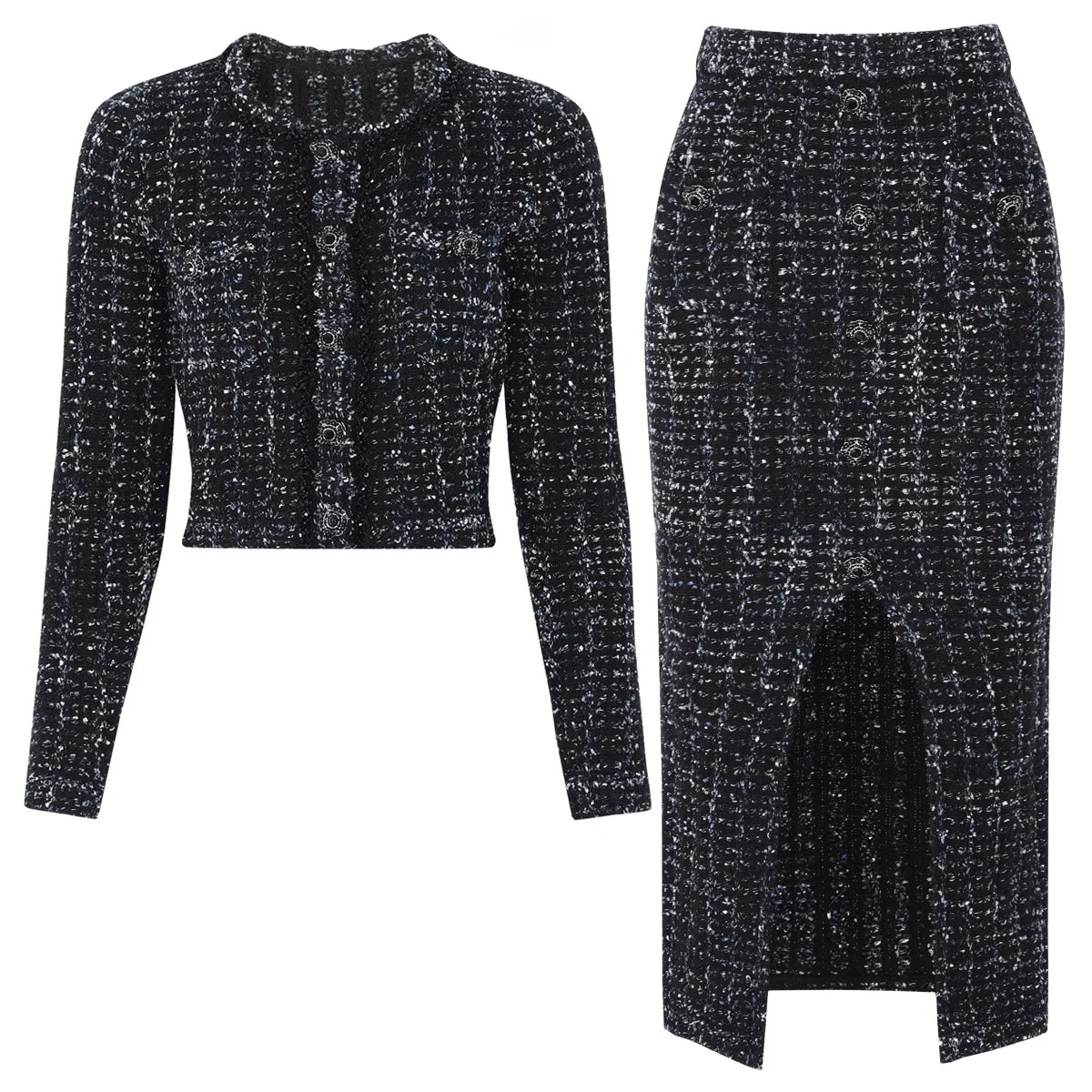 Bouclé Knit Cardigan & Midi Skirt Co-Ord Set