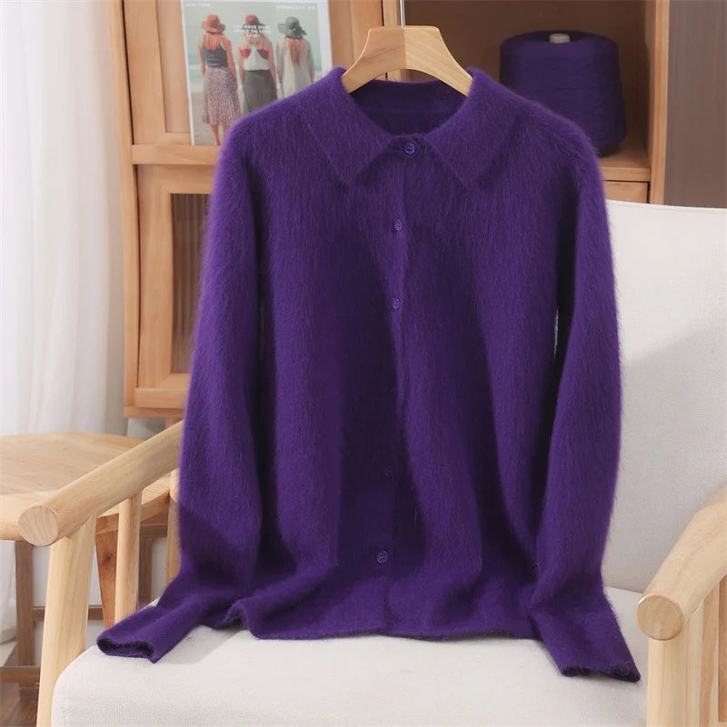 Alpaca‑Blend Collared Cardigan Chelsea