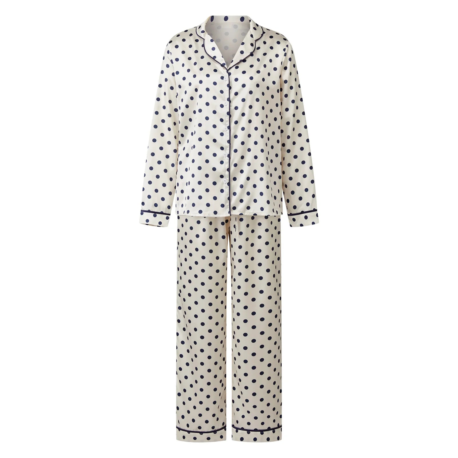 Women’s Printed Pyjama Set – Button-Through Long Sleeve Top & Wide-Leg Trousers