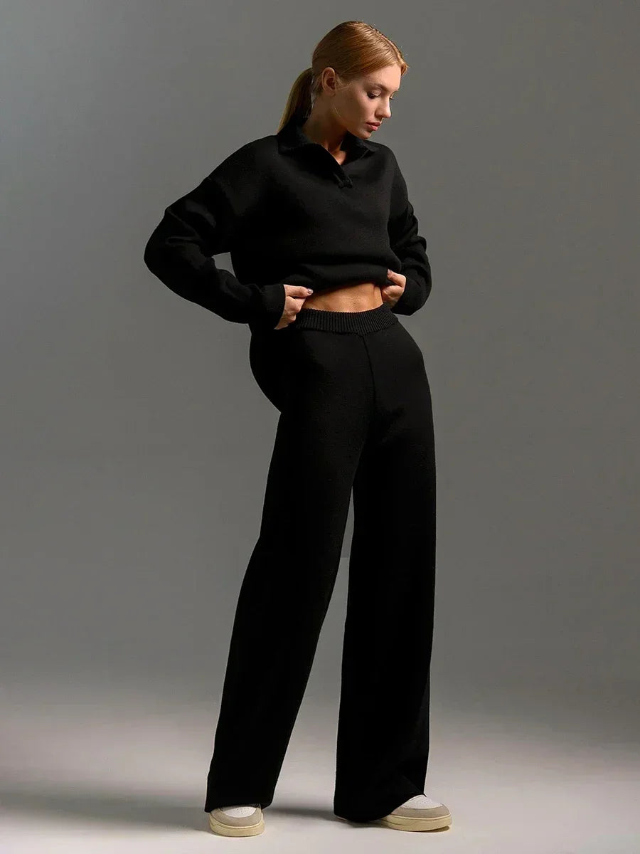 Taupe Oversized Knit Jumper & Wide-Leg Trousers Loungewear Set