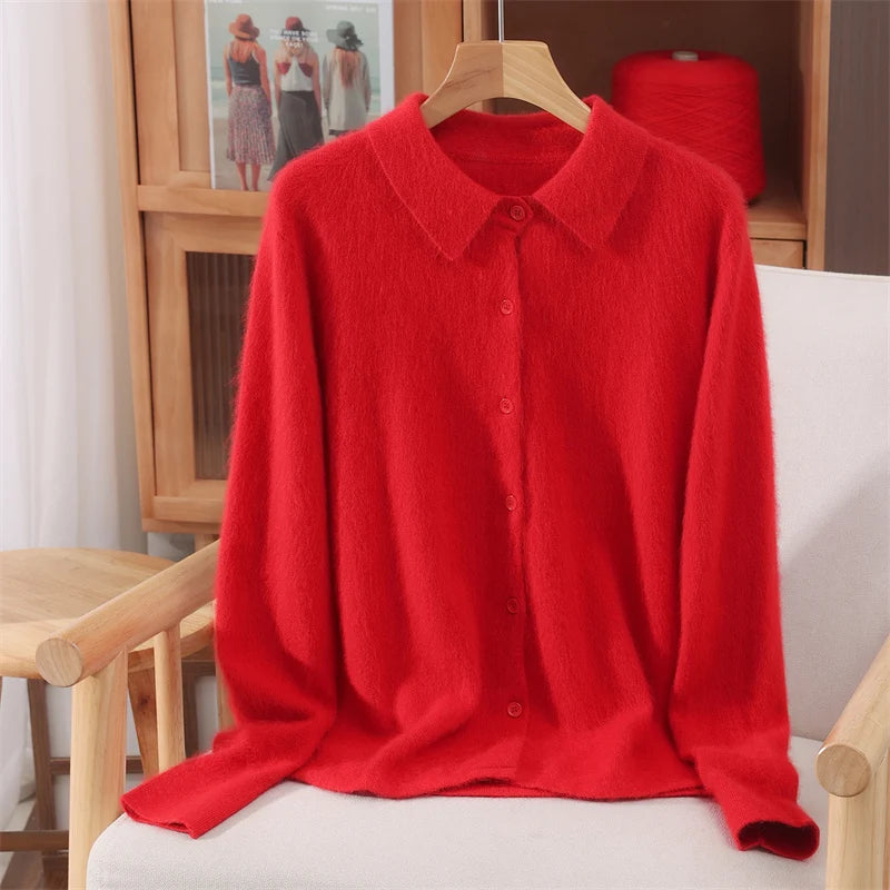 Alpaca‑Blend Collared Cardigan Chelsea