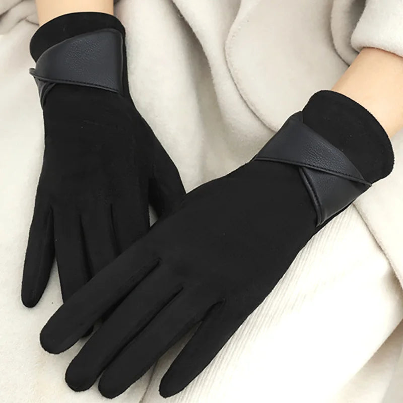 MaisonLorne™ Smart Black Gloves with Leather-Effect Cross Detail