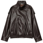 Oversized Leather-Effect Bomber Jacket
