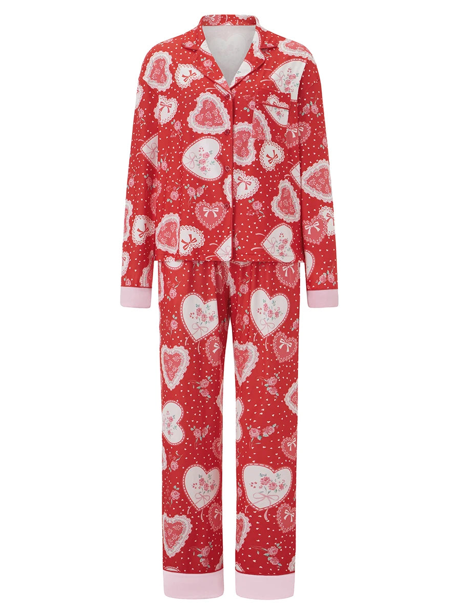 Women’s Pyjama Set – Button-Through Long Sleeve Shirt & Full-Length Trousers