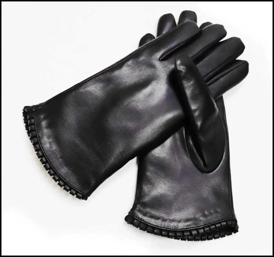 Women's Sheepskin Gloves Autumn and Winter Warm Leather Gloves Fashion 2025 New Ladies Leather Gloves Outdoor Driving Gloves