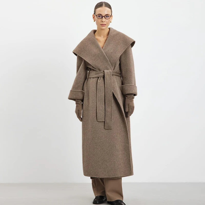 Shawl-Collar Belted Longline Coat