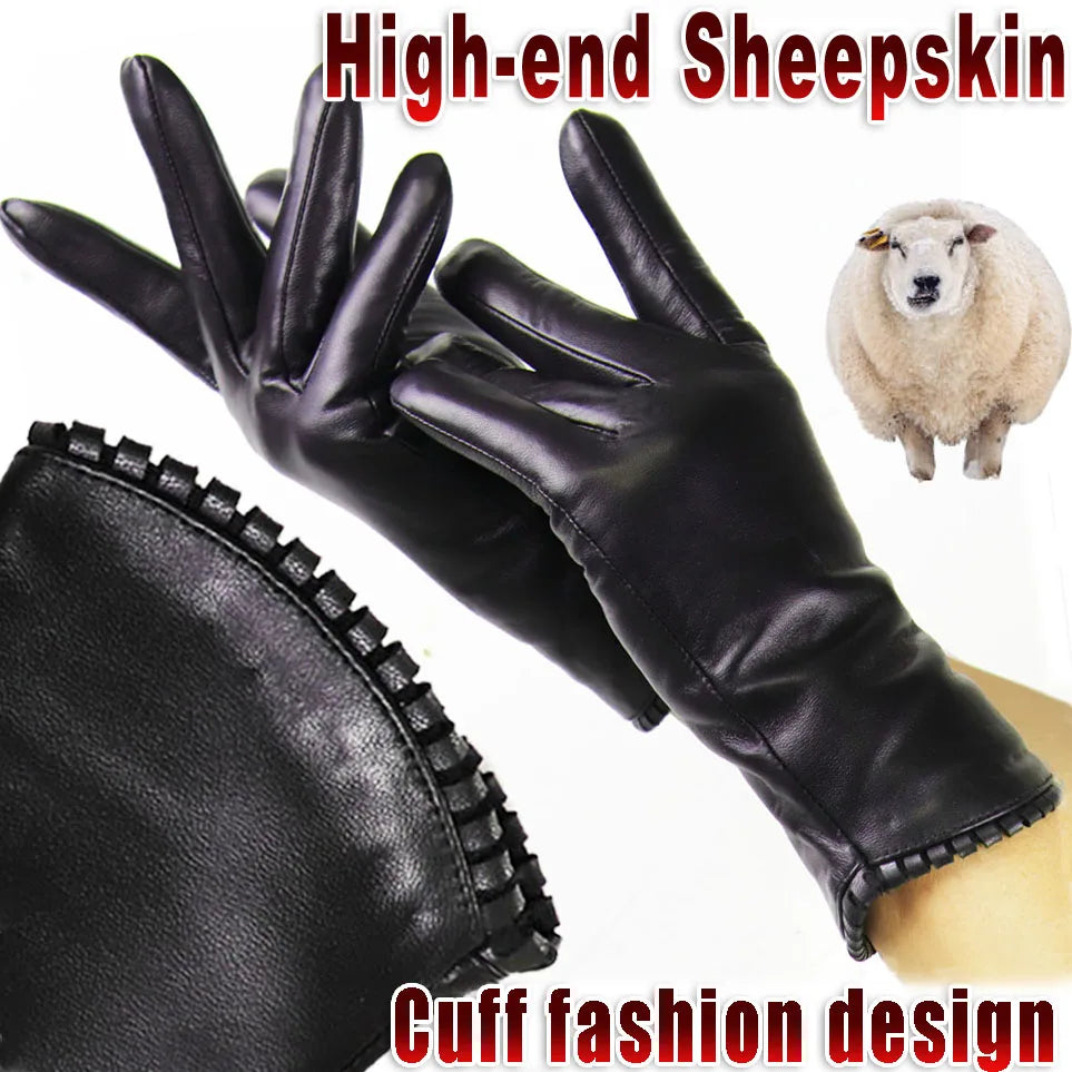 Women's Sheepskin Gloves Autumn and Winter Warm Leather Gloves Fashion 2025 New Ladies Leather Gloves Outdoor Driving Gloves