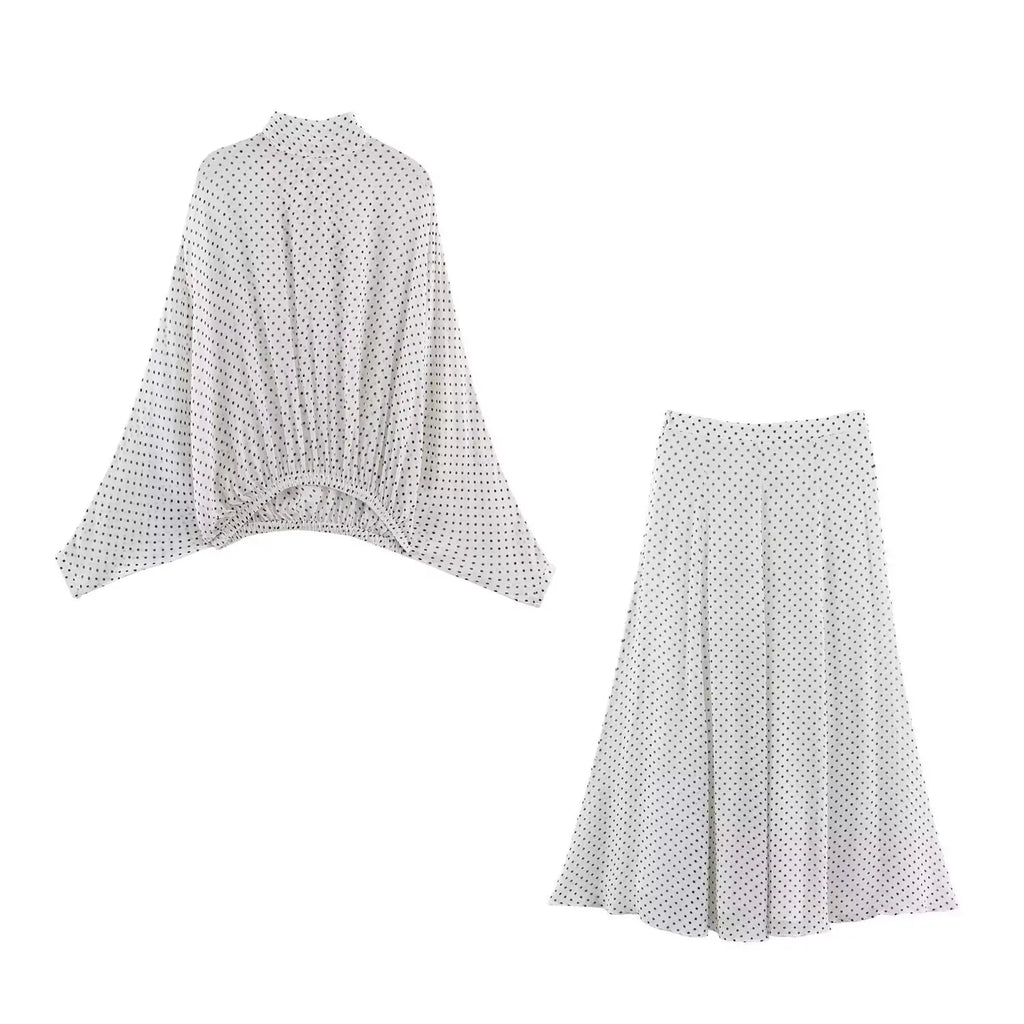 Two-Piece High-Neck Blouse and A-Line Skirt Co-ord Set