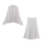 Two-Piece High-Neck Blouse and A-Line Skirt Co-ord Set