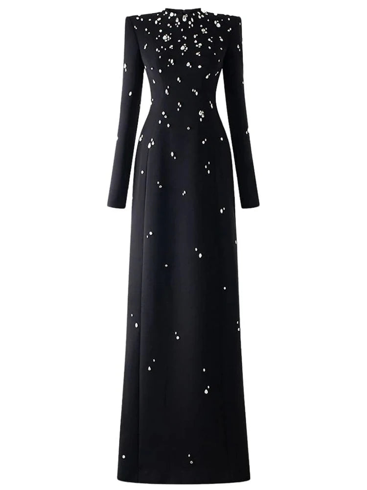Maxi Dress Embellished High Neck
