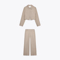 Buttoned Knit Cardigan and Tailored Trousers Co-Ord Set