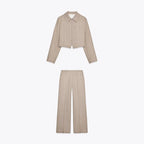 Buttoned Knit Cardigan and Tailored Trousers Co-Ord Set