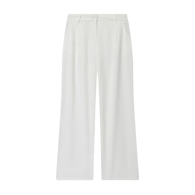 MUJER White Baggy Pants for Women 2 Pieces High Waist Woman Trousers Suits Wide Leg Women's Pants Sets off Shoulder Crop Top