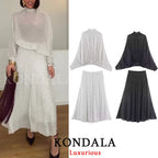 Two-Piece High-Neck Blouse and A-Line Skirt Co-ord Set