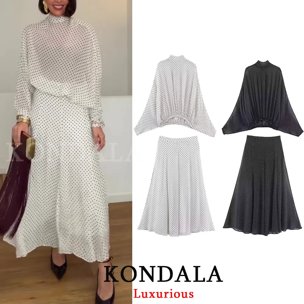 Two-Piece High-Neck Blouse and A-Line Skirt Co-ord Set