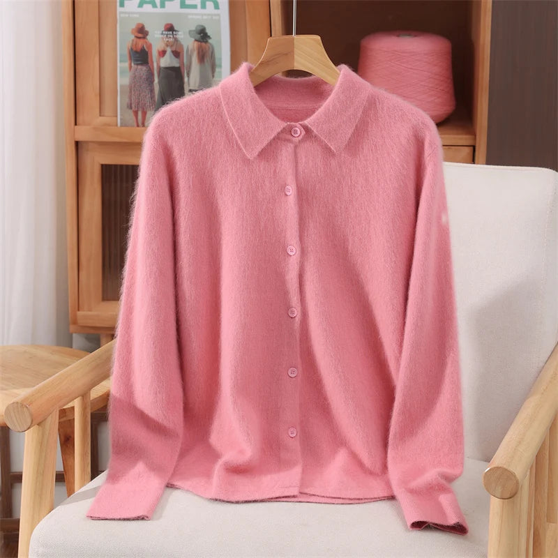 Alpaca‑Blend Collared Cardigan Chelsea