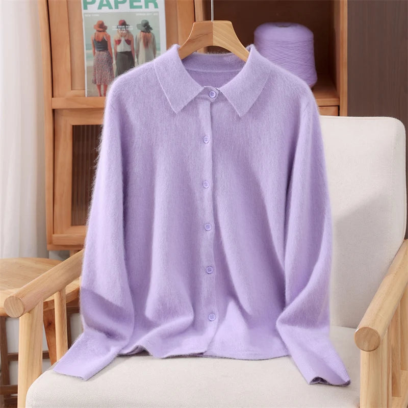 Alpaca‑Blend Collared Cardigan Chelsea