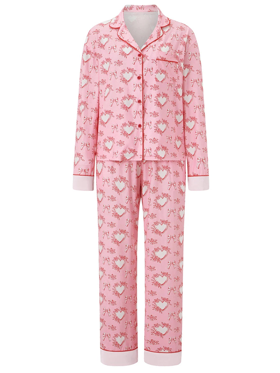 Women’s Pyjama Set – Button-Through Long Sleeve Shirt & Full-Length Trousers