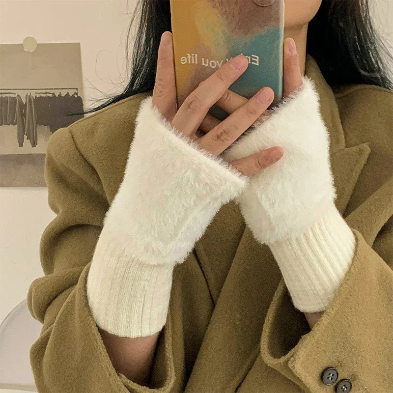 Knit & Plush Fingerless Gloves