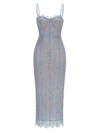 Corset-Detail Cami Midi Dress in Structured Floral Lace