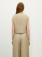 FSLE 2025 Summer Old Money Vest Wide-Leg Pants Set Vintage Tailored Two-Piece Adjustable Waist Eco Linen for Boardroom to Brunch