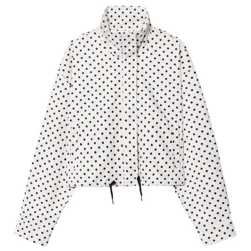 High-Neck Cropped Bomber Jacket with Adjustable Drawstring