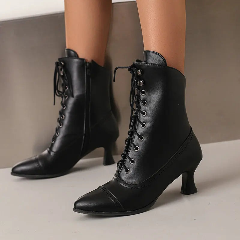 Lace-Up Ankle Boots Kitten Heel