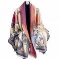 Oversized reversible printed shawl/blanket scarf with fringed hem