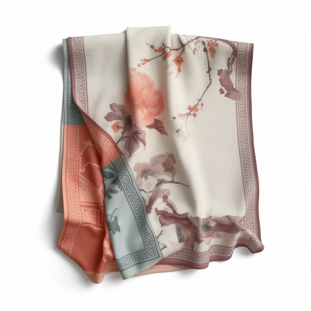 Oversized reversible printed shawl/blanket scarf with fringed hem