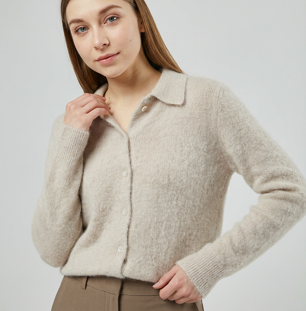 Alpaca‑Blend Collared Cardigan Chelsea